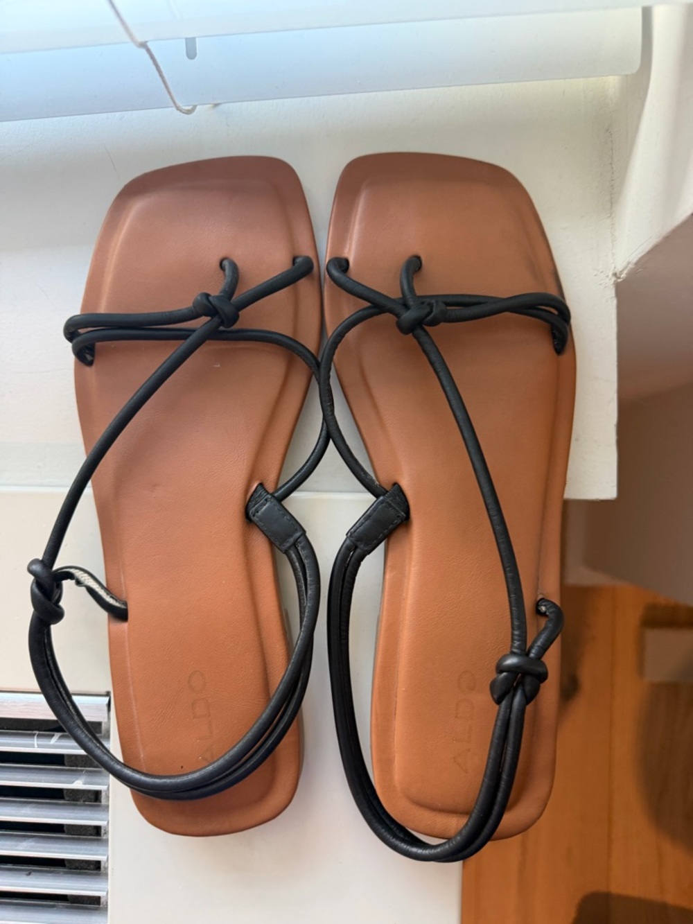 ALDO Black Square-Toe Sandals with Black Knotted Straps